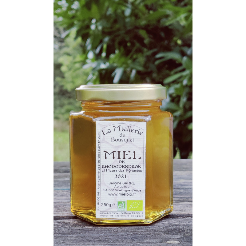 Miel de Rhododendron sauvage et Fleurs des Pyrénées 2021 Bio 500g Miel de Rhododendron sauvage et Fleurs des Pyrénées 2021 Bio 500g